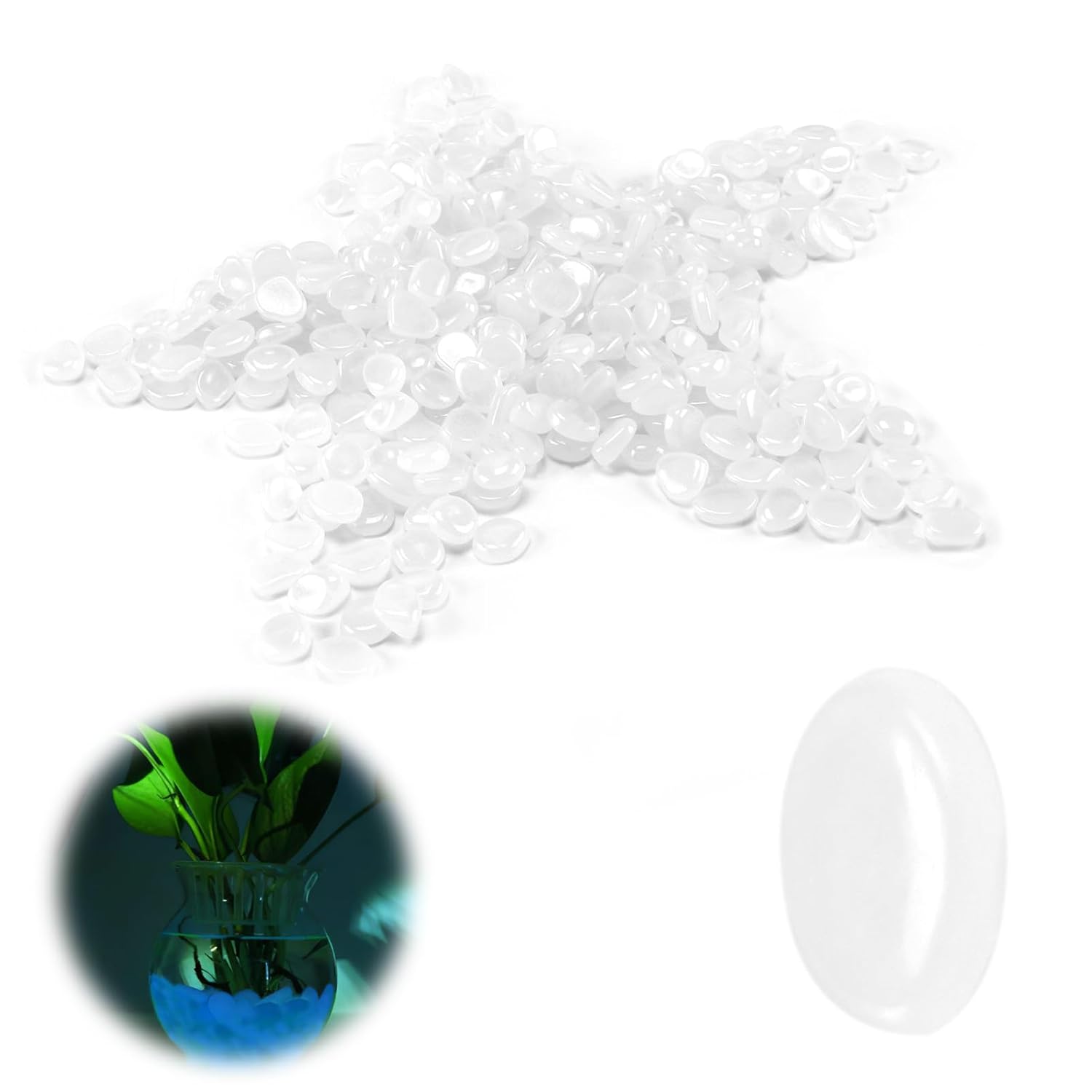 300 Pierres Lumineuses Blanc pour Jardin et Aquarium, Galets Brillants qui Brille dans le Noir, Décoration Extérieure, Galets Lumineux Écologiques et Économiques