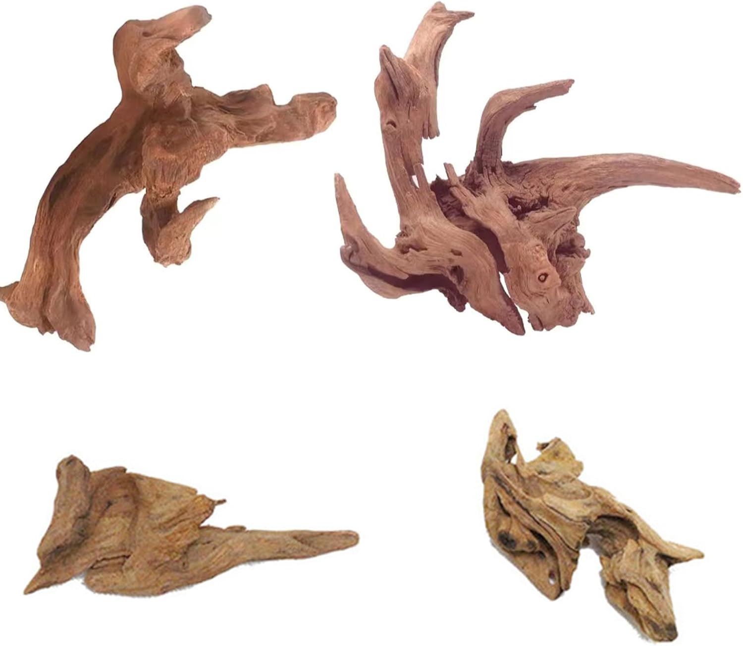 PacuM 4 Pièces Racine Aquarium Peut Être Trempé Bois Aquarium Paysage Tridimensionnel Branche Decorative Bois Flotté Texture Transparente Forme Naturelle pour Poissons crevettes Tortues