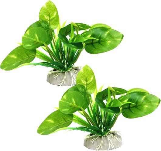 Noaxylic 2 Pièces Plante Aquarium, Vert Artificielle Déco OVALES, Plastique Fausse-Plante, Terrarium Plante, Fausse Décoration Bassin, Ne Se Décolore Pas, Extérieur pour La Maison Et Le Bureau