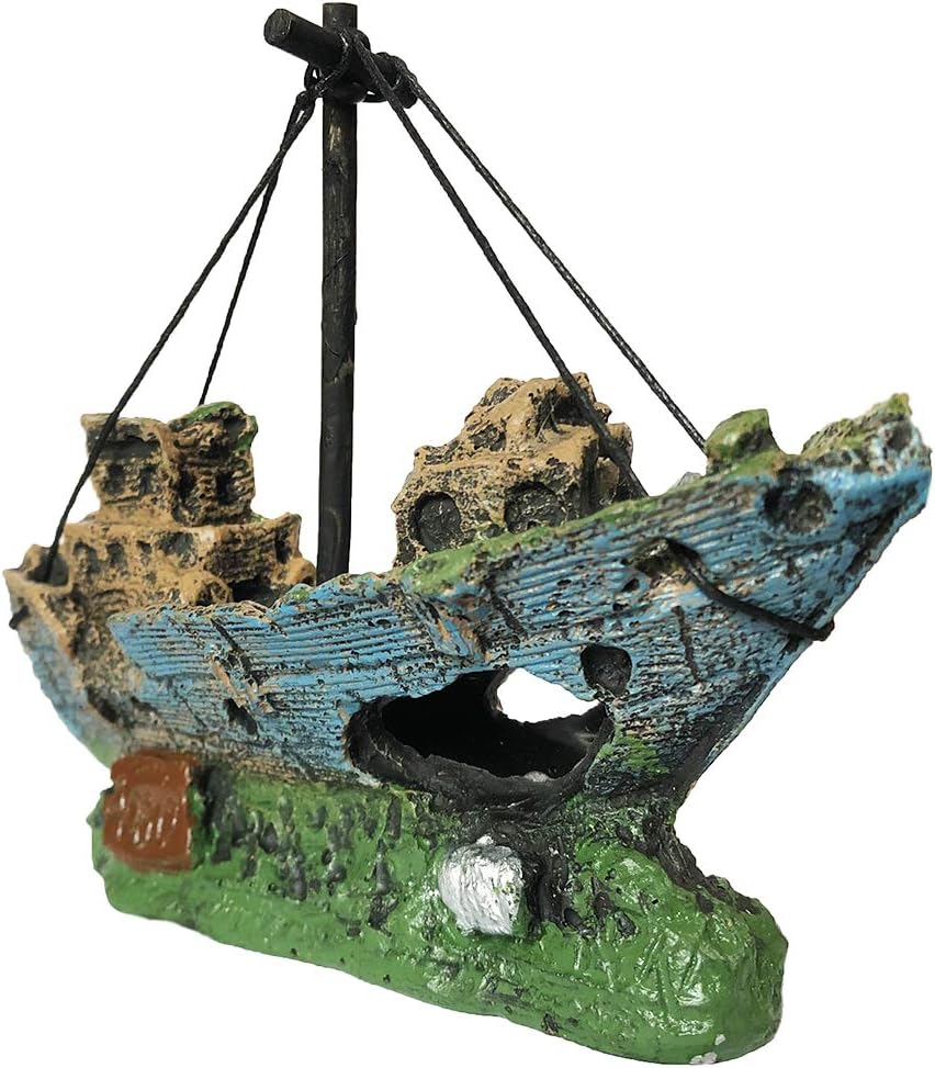 SLOME Décoration en résine pour aquarium – Décoration d'épave de bateau coulé pour aquariums d'eau douce et d'eau salée
