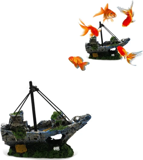 Niaciswe Bateau Aquarium Decoration, Épaves Décoration D'aquarium Décoration D'aménagement Paysager, Aquarium Naufrage Bateau de PêChe Ornement, Aquarium Artificiel Bateau Décor, pour Aquariums
