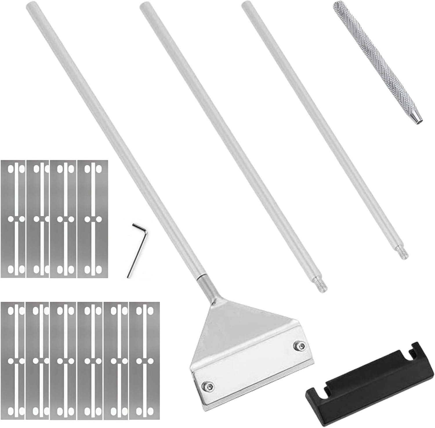 Tokaneit 85 cm Grattoir D'algues Inoxydable, Racloir Aquarium Nettoyeurs D'Algues, Aquarium Scraper, Version Allongée avec Une Tige D'extension et 10 Lames pour L'aquarium Verre Argent Blanc