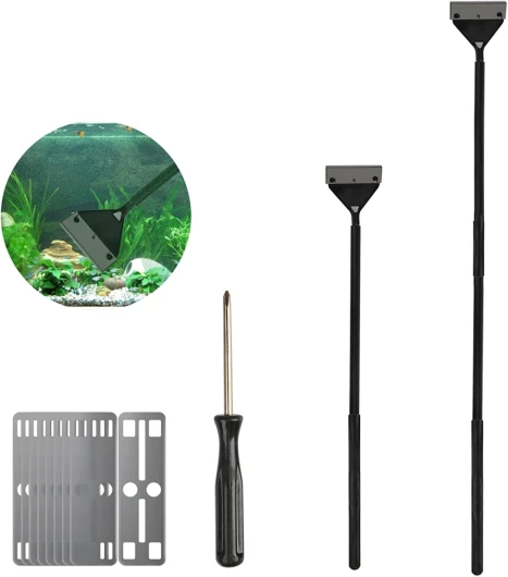 Grattoir Aquarium Algues Grattoir 15PCS Grattoir Algues Nettoyage Aquarium Aluminium Nettoyant Verre Aquarium Grattoir Nettoyage de Verre Aquarium Grattoir Algues avec 3 Poignées en Alliage et Lame