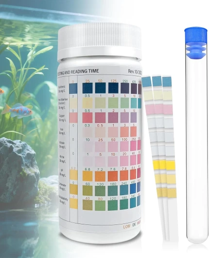 Lot de 100 Bandelettes de Test 9 en 1 pour Aquarium - Test Rapide du pH, Dureté de l’Eau et 7 Paramètres - pour Aquariums, Bassins & Piscines Décoratives - Accessoire Essentiel pour Aquariophiles