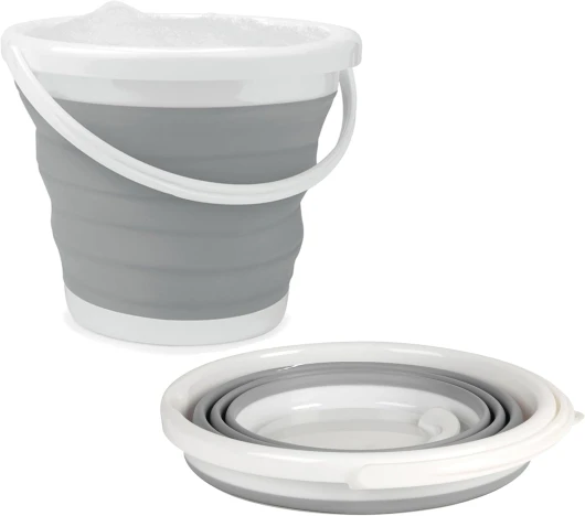 Seau Pliable 10L , Petite Bassine Bucket pour Le Nettoyage Maison, Voiture & Camping, Utilisation à l'Intérieur et l'Extérieur, Design Compact et Peu Encombrant, Seau Ménager Retactable, Gris