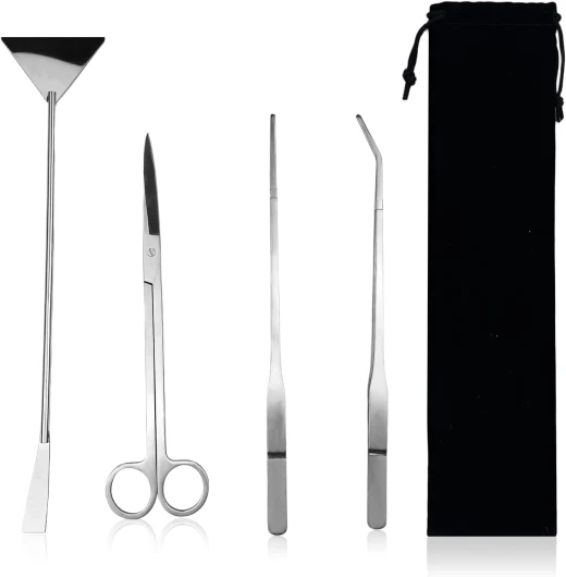 LUMITERRA Aquarium Kit Outil, INOX Aquarium Tank Plante Aquatique Outils, Scissors, Spatula avec Sac de Rangement Set pour Élagage d’Herbe d’Eau dans Réservoir Poissons et Plantes d'Aquarium