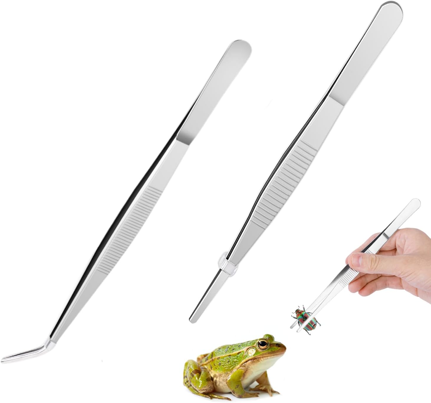 2 PCS Pincettes Long Aquarium Pinces, Acier Inoxydable inox Brucelles Courbes et Droites, Aquarium Terrarium Aquascaping Kit, pour Plante Herbe Jardin Reptile Serpent Pinces d’Alimentation Pince