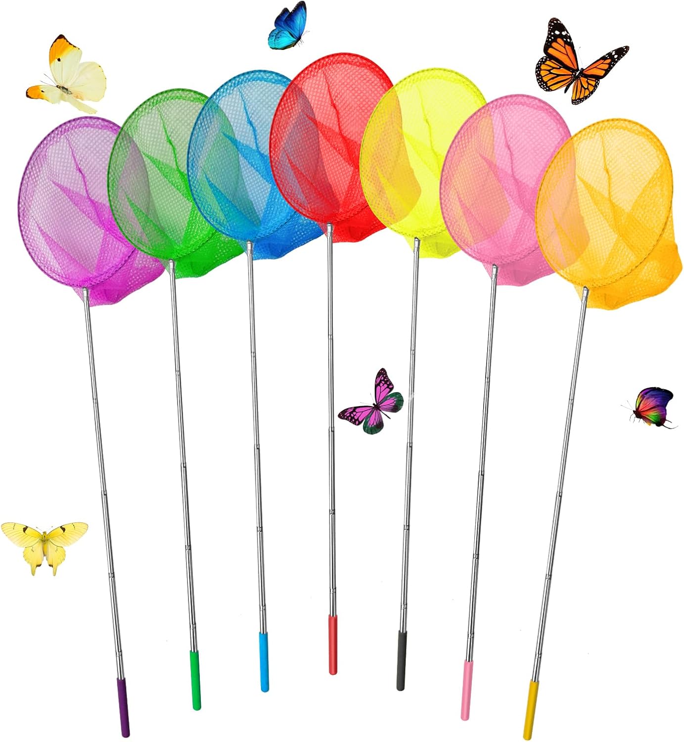 TayBong 7 Pièces Epuisette Peche Enfant, Filet à Papillon Extensible de 37 à 85 cm, Filets de Pêche Télescopiques pour Enfants, Idéal pour Pêche aux Canards, Papillons et Insectes, Jeux en Plein Air