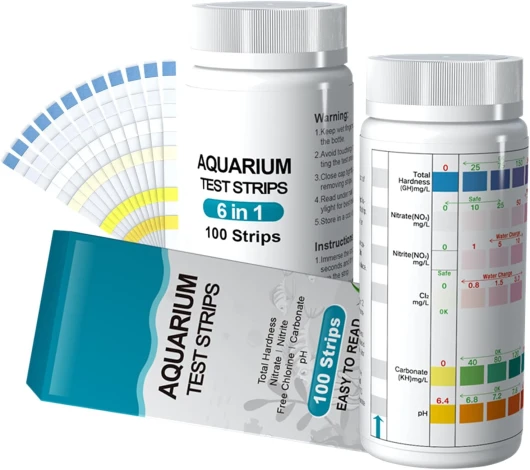 Lot de 100 bandelettes de test 6 en 1 pour aquarium, test du pH nitrite, nitrate, chlore, dureté carbonatée générale, eau salée, eau douce d'aquarium