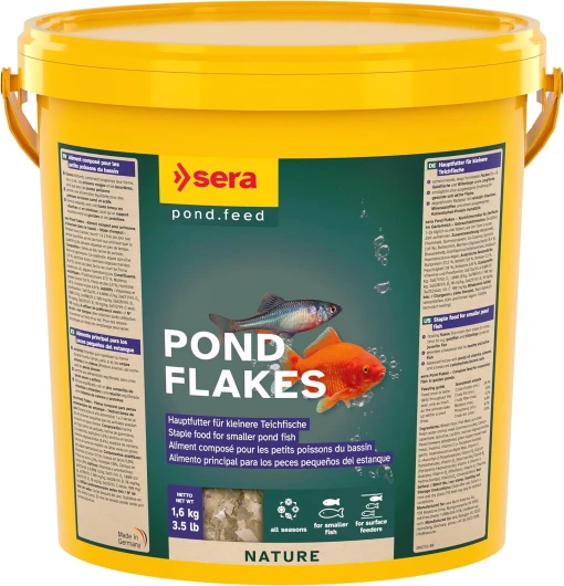 Sera Pond Flakes 10 L 1.600 g - Aliment composé pour Les Petits Poissons du Bassin - Flocons flottants 10.000 ML - conservant Longtemps Leur Forme Autre 10 l (Lot de 1)