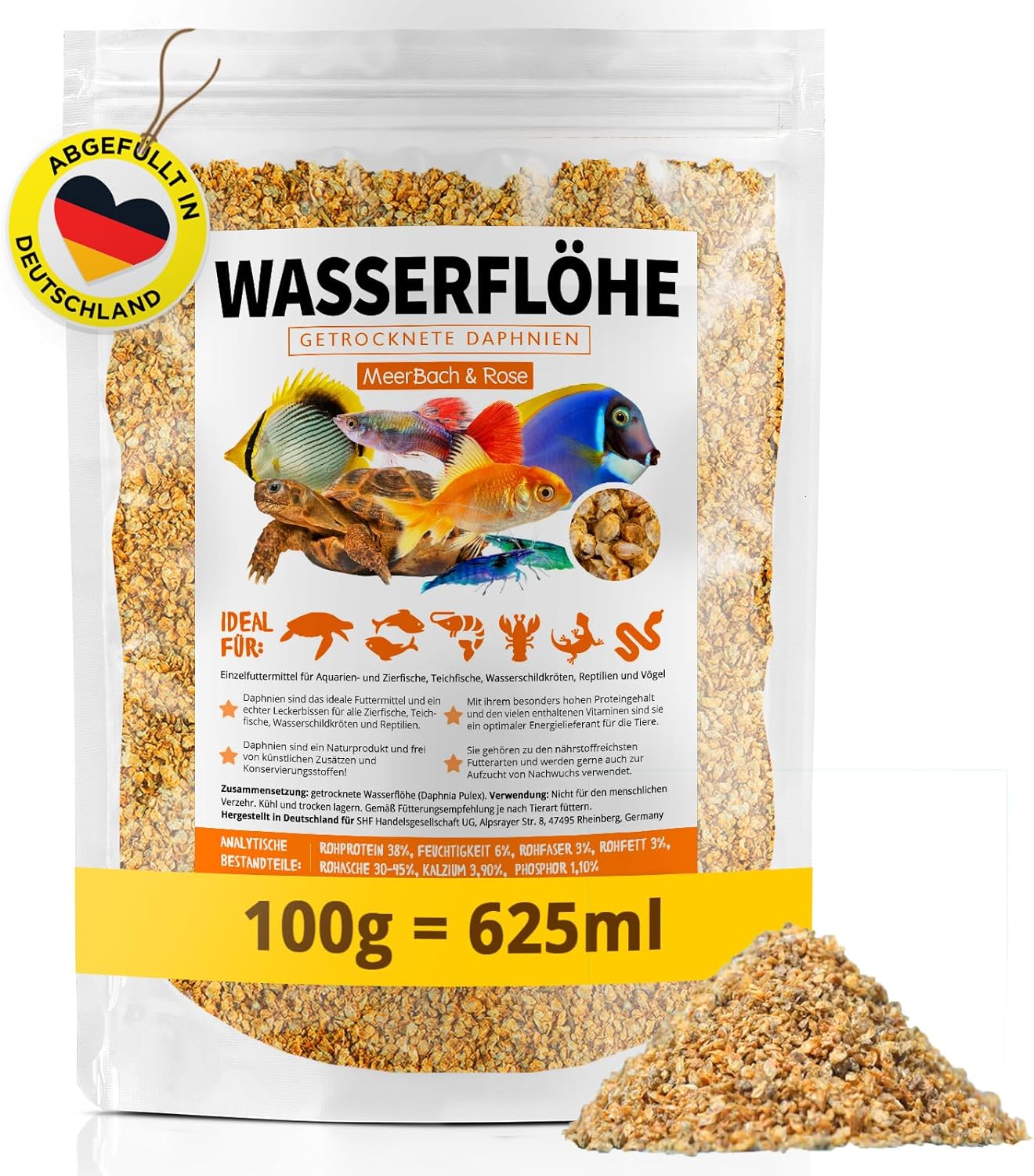 Puces d'eau séchées 625 ml (équivalent à 100 g), nourriture décorative pour aquarium, daphnies, nourriture décorative pour poissons d'aquarium 100 g (Lot de 1)