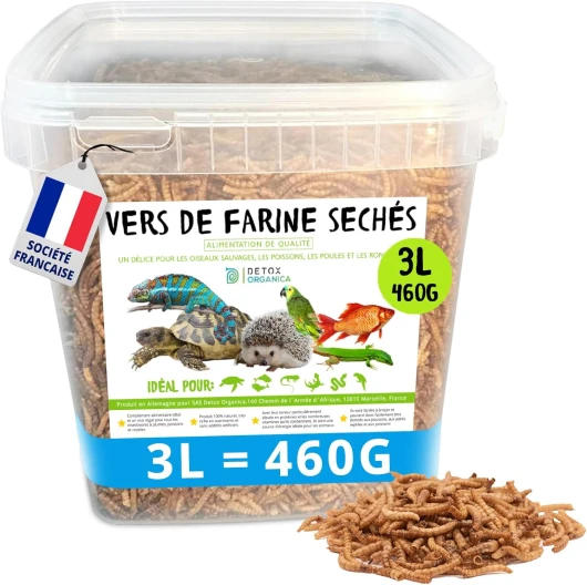 Vers de Farine Séchés-460g=3000ml- Nourriture pour Poissons, Oiseaux Tortues, Hérissons, Rongeurs et Reptiles 460 g (Lot de 1)