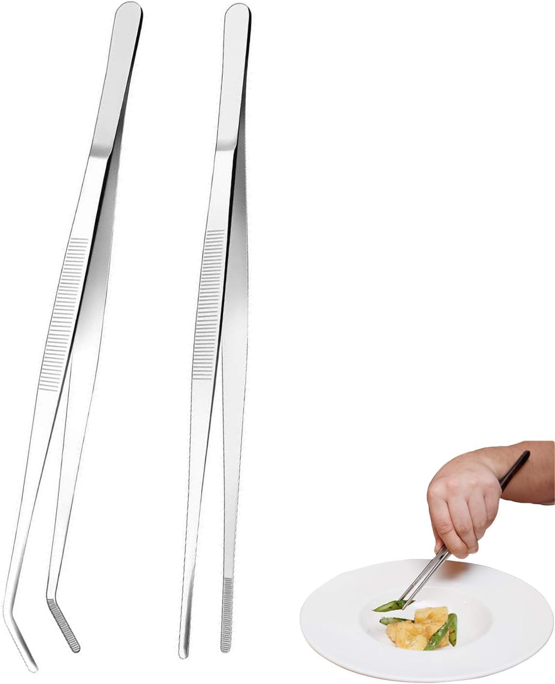 2 Pcs Pince Cuisine INOX, Pince Aquarium Longue Pince à Épiler Droite/Incurvée, Outils d'Aquarium et de Terrarium, Pinces d'alimentation