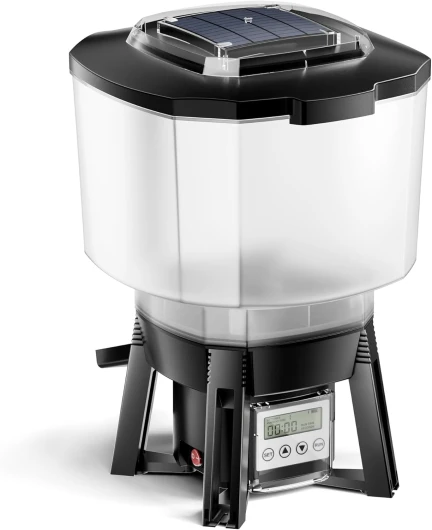 CFF-206 Distributeur Automatique Alimentaire Solaire - 275 x 252 x 420 mm/capacité 6 l - pour Nourriture de Poissons - programmable 1-6 Repas par Jour