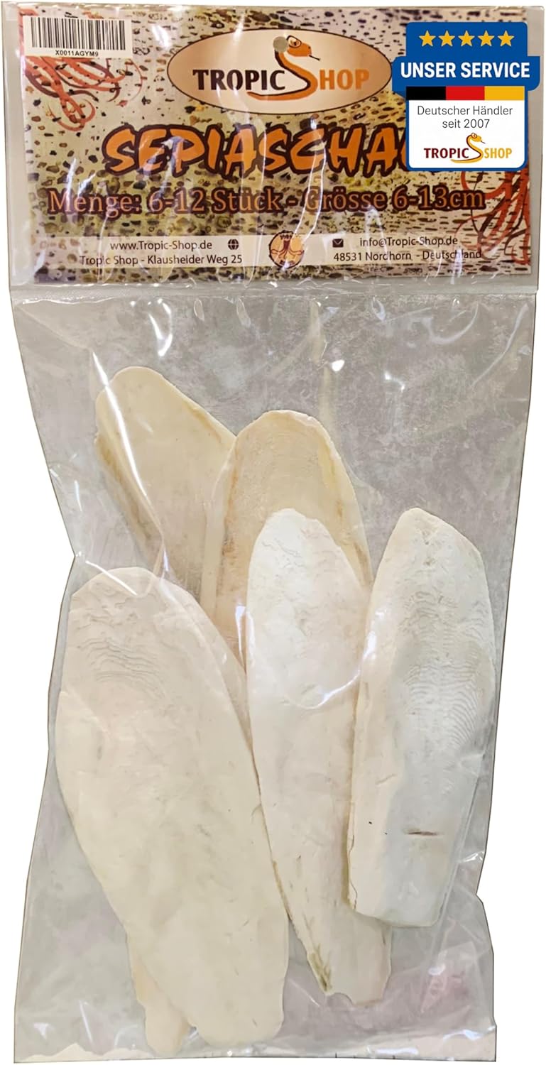 Tropic Boutique – Sépia Rigide la Source Calcium Naturelle 6 – Lot de 10 pour Tortues, pogonas, Oiseaux, etc - 6 à 12 pièces 100 g (Lot de 1)