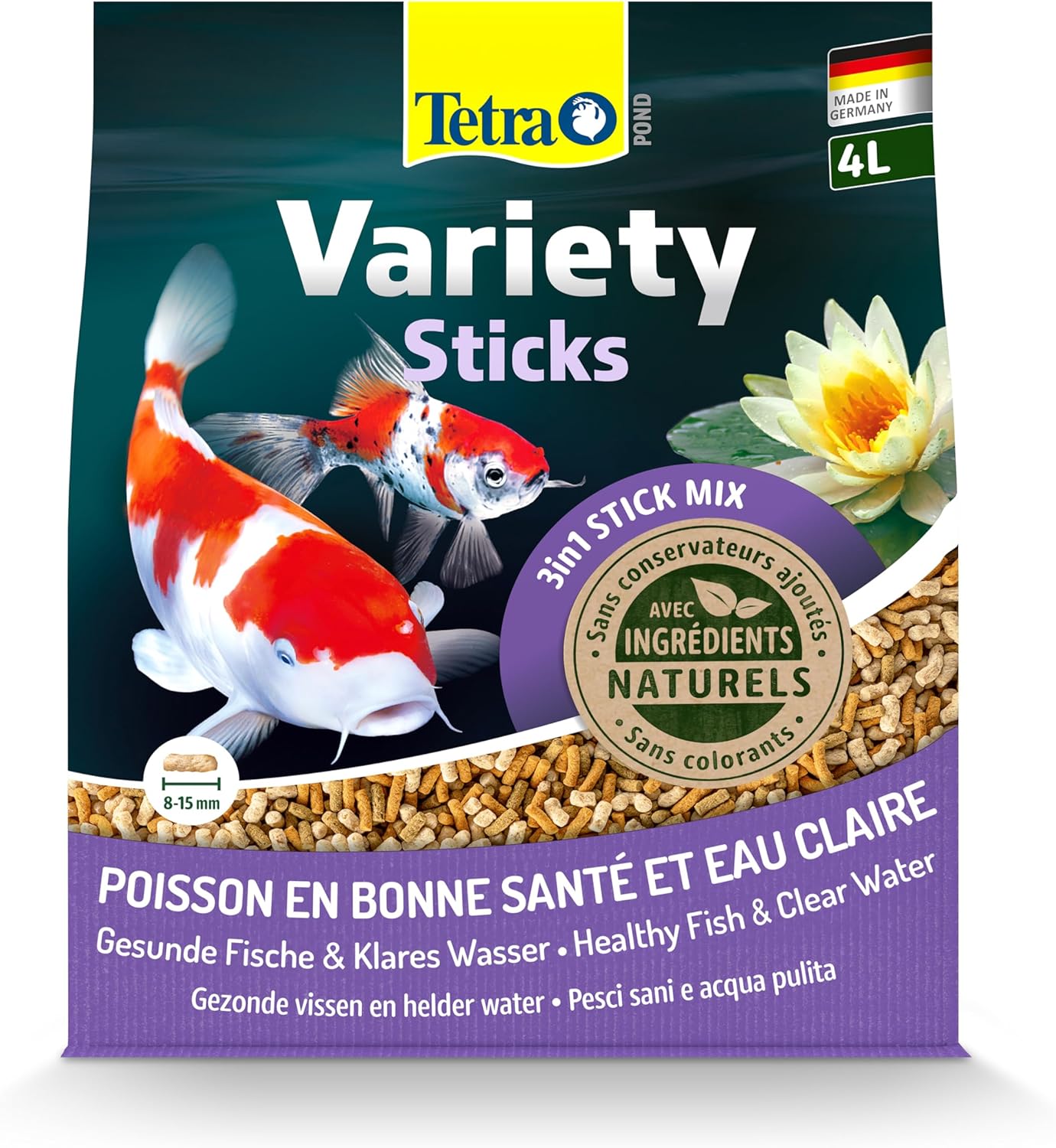 Pond Variety Sticks – Mélange Complet d’Aliments en Stick pour tous les Poissons de Bassin - Enrichis en Oligo-éléments, Vitamines essentiels, Caroténoïdes, Fibres - Ne pollue pas l’eau – 4 L 4 l (Lot de 1) Unique