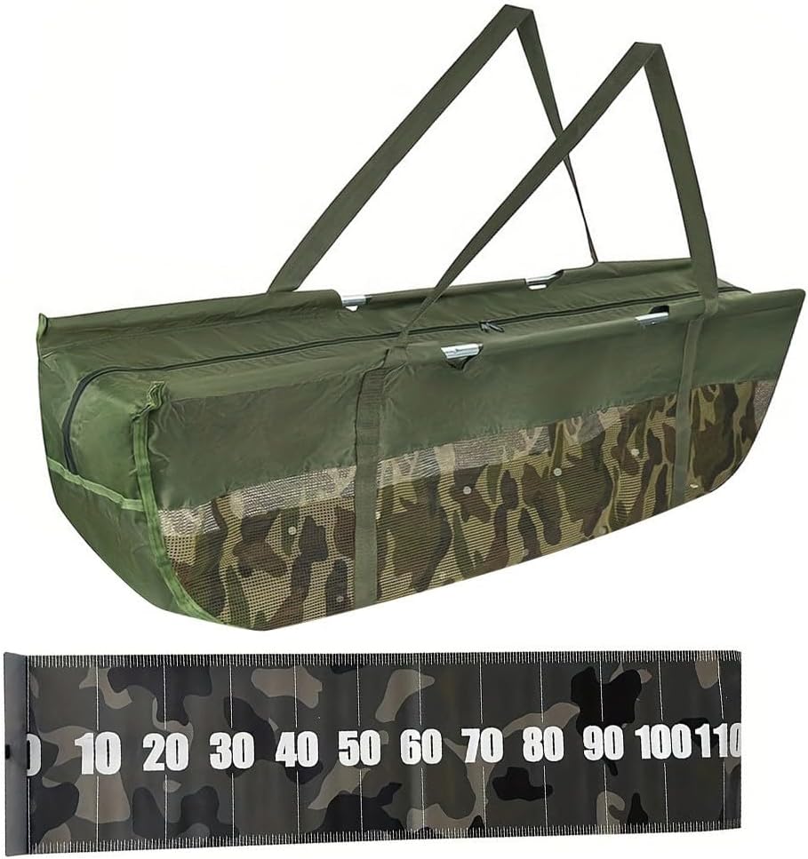 TONIXY Sac de transport de poissons, avec règle de mesure étanche, design pliable pour le rangement de la carpe