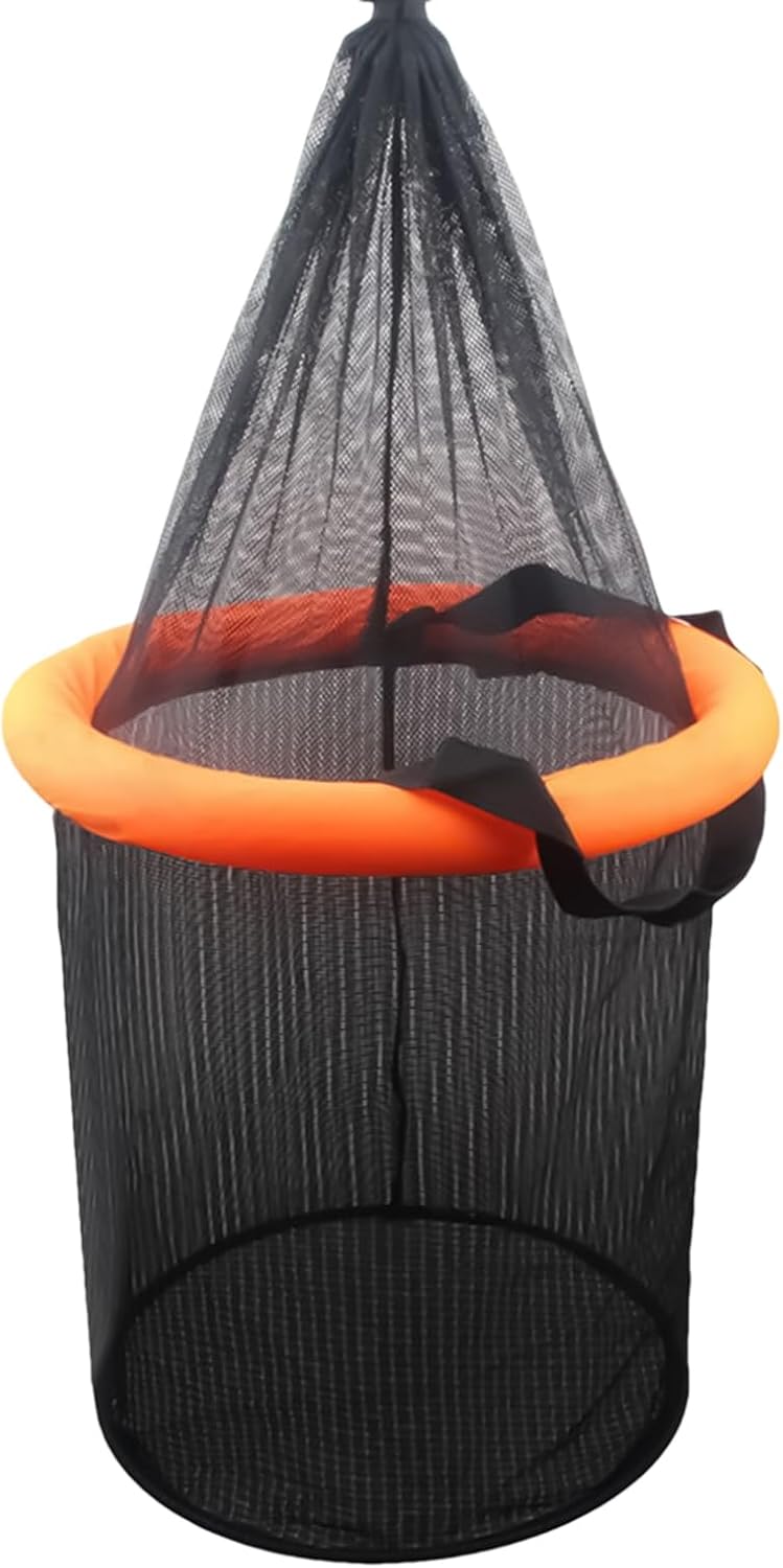 Panier de Pêche pour Poisson Capturé,Filet Pliable Pour Appâts Vivants - Panier Flottant à Poisson en Maille avec Cordon de Serrage pour Écrevisses, Poisson-chat, Pêche en Eau Salée, Eau Douce, à la Orange S