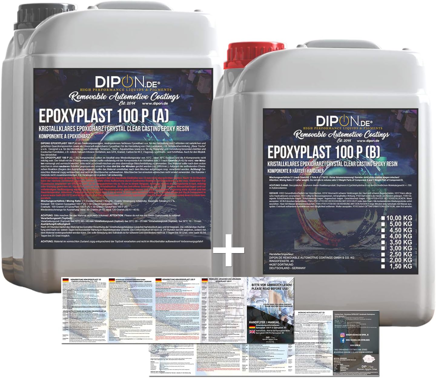 Résine époxy 2K avec durcisseur transparent de qualité professionnelle et à faible odeur et à faible émission UV pour bijoux, bois, table, aquarium, terra, construction de moules, revêtement de sol en