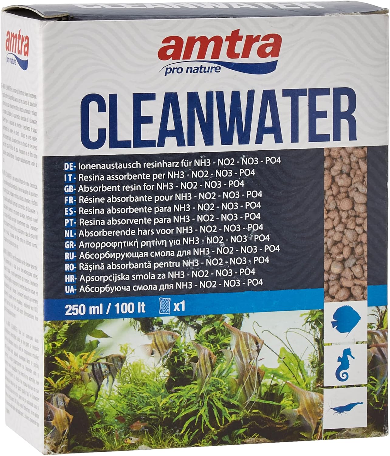Cleanwater - Résine Absorbante pour Polluants Organiques (Nh3 No2 No3 Po4) Dans les Aquariums d'Eau Douce et Marins, Format 250 ml CleanWater 250 ml