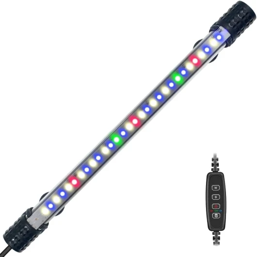 VARMHUS Submersible LED Aquarium Lumière,Lampe Aquarium mit Timer&Dimmfunktion,3 Lichtmodi dimmbare und 4-Farben-LED,10 Helligkeitsniveaus optional und 3 Stufen zeitgesteuerter Loop 30LEDS-28cm 28cm&Timing-Dimmen