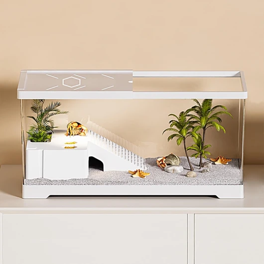 Aquarium de Tortue avec Plate-Forme de Bronzage et Drainage de Fond, réservoir de Tortue Aquatique de 20" x 9.5" x 9.5" pour Tortue juvénile, écrevisses, crabes, Amphibiens, Reptiles