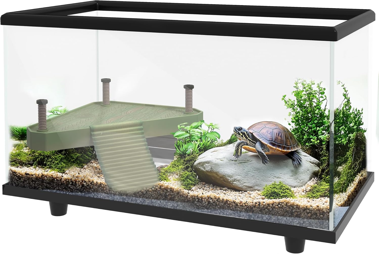 Aquarium pour tortues en verre de 28 l avec plate-forme de prélassement, rampe, drainage facile, thermomètre à bandes pour petites tortues, 45 x 25 x 29 cm 45 x 25 x 29cm