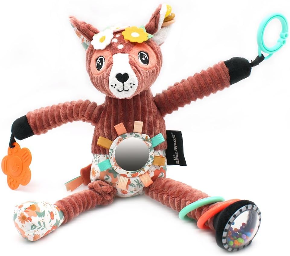 LES DEGLINGOS - Peluche d'activité Nomade Melimelos la biche - Terracotta - Jouet d'éveil pour bébé - Idée cadeau - Dès la naissance - 36 cm Melimelos la biche Terracotta