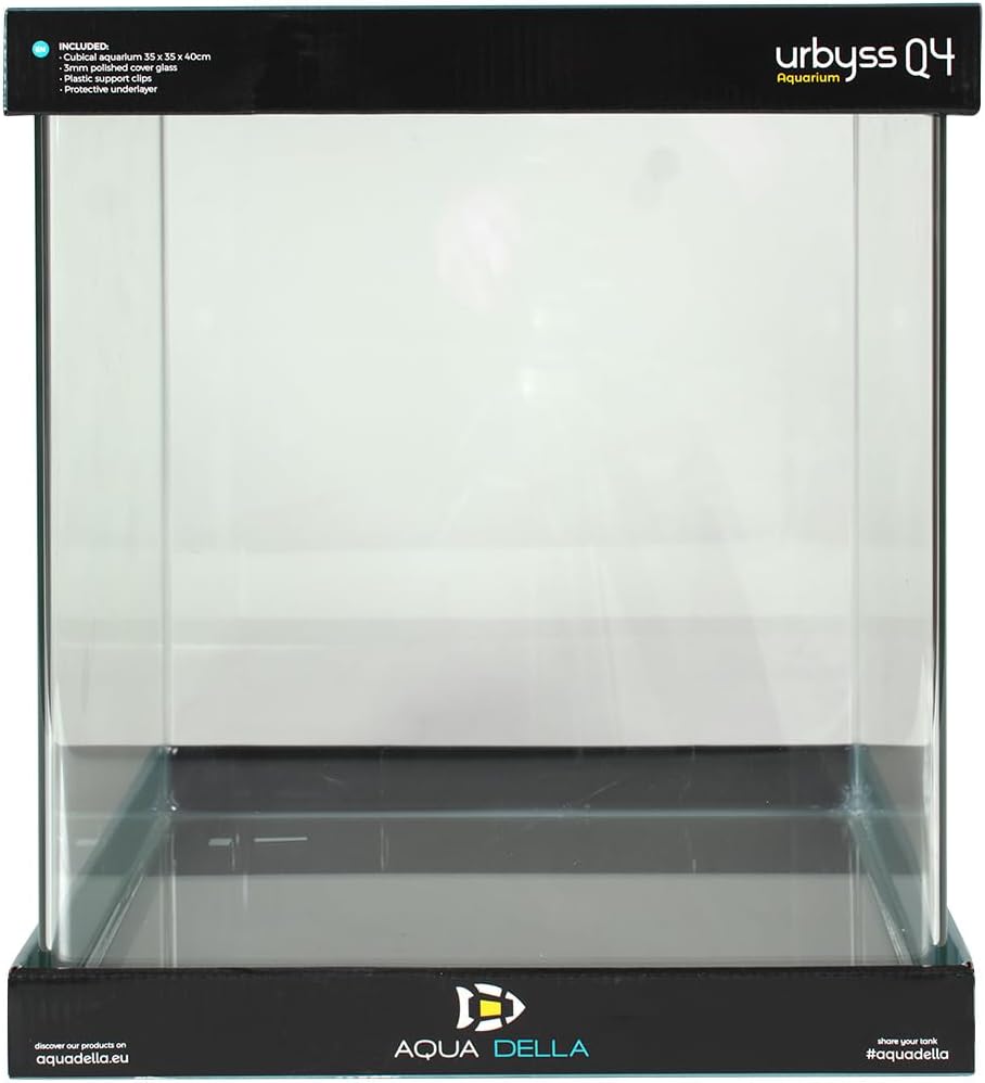 Aqua Della, Aquarium Urbyss 35x35x40 cm, Aquarium cubique avec Verre courbé et Poli de 5 mm, Verre de Protection Poli de 3 mm, Clips de Support en Plastique, Tapis de Protection
