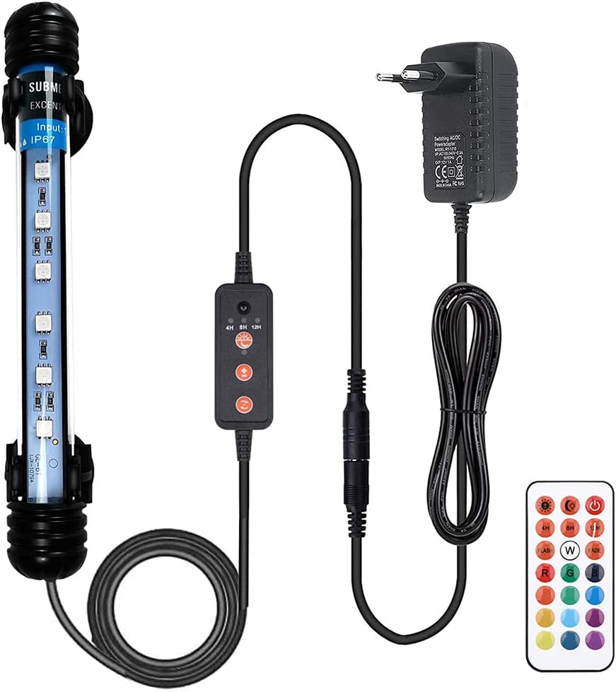 VARMHUS Éclairage LED Aquarium Lampe，Fish Tank Lighting avec télécommande et minuterie Auto Turn On/Off Custom Ajuste 13 couleurs et luminosité (RGB 18cm)