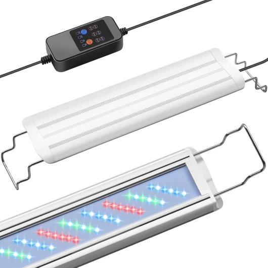 Éclairage Aquarium avec Cycle Auto 24/7, Rampe LED Aquarium à Spectre Complet avec Minuterie, Réglage Luminosité 10 Niveaux, Supports Extensibles (30-45cm)