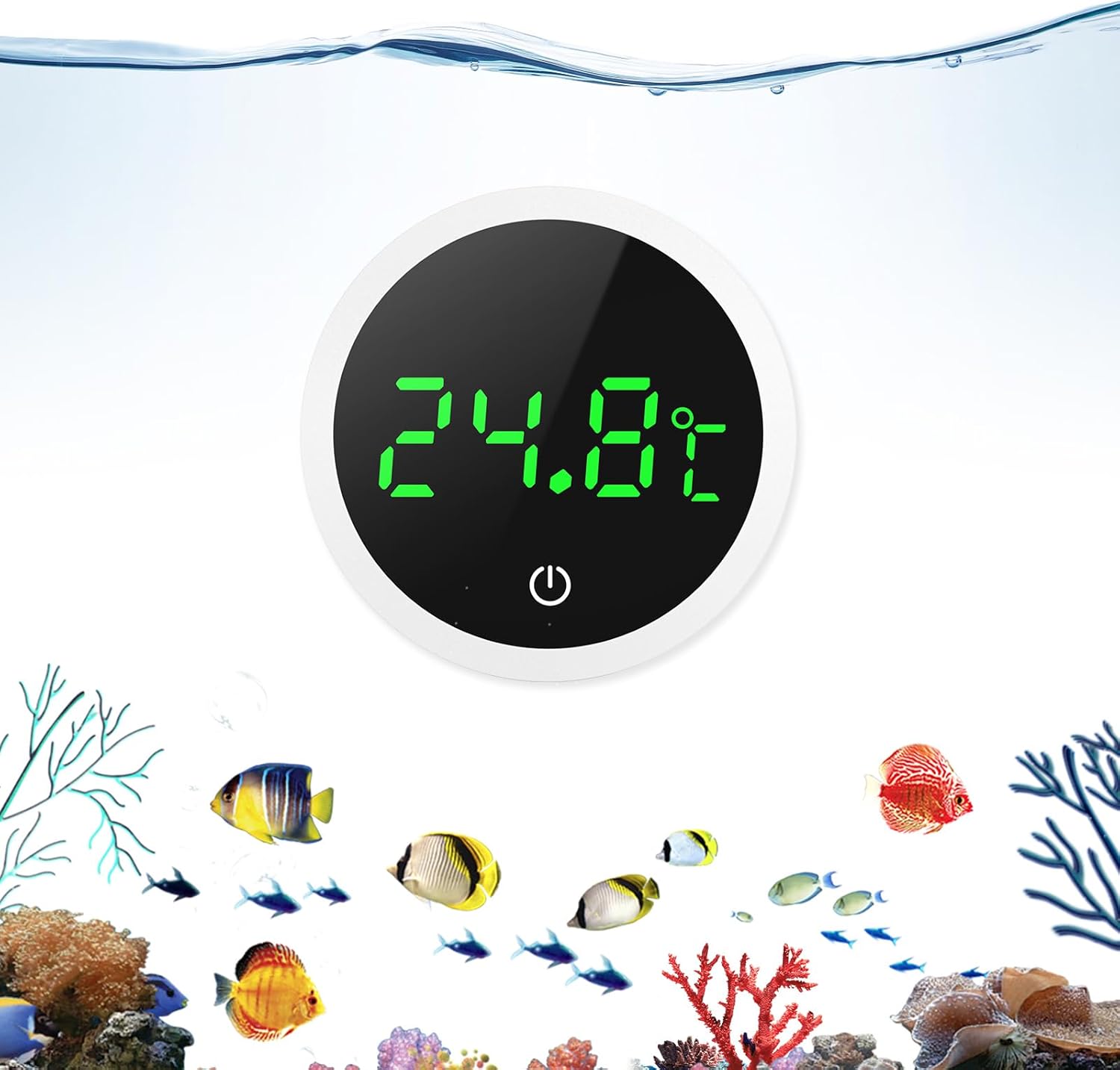 Thermomètre Aquarium Numérique, Mini Thermomètre d'aquarium avec Affichage LED et Haute Précision, Réveil Tactile, Thermomètre d'eau sans Fil pour Aquarium, Marine, Eau Douce Blanc