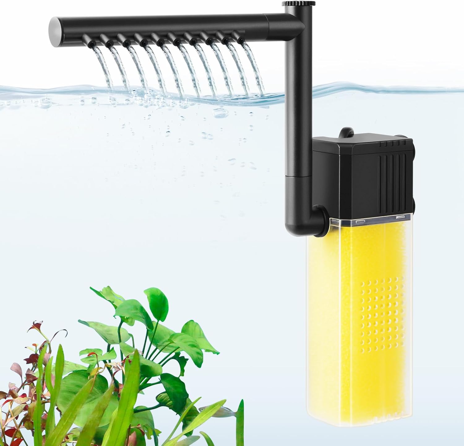 FEDOUR 10W 20W Filtre Immersible pour Aquarium, Filtre Interne de Bassin à Poissons Silencieux avec Barre de Pulvérisation, Puissant Filtre pour Aquarium de 15-300L(10W pour 15 – 120 litres)
