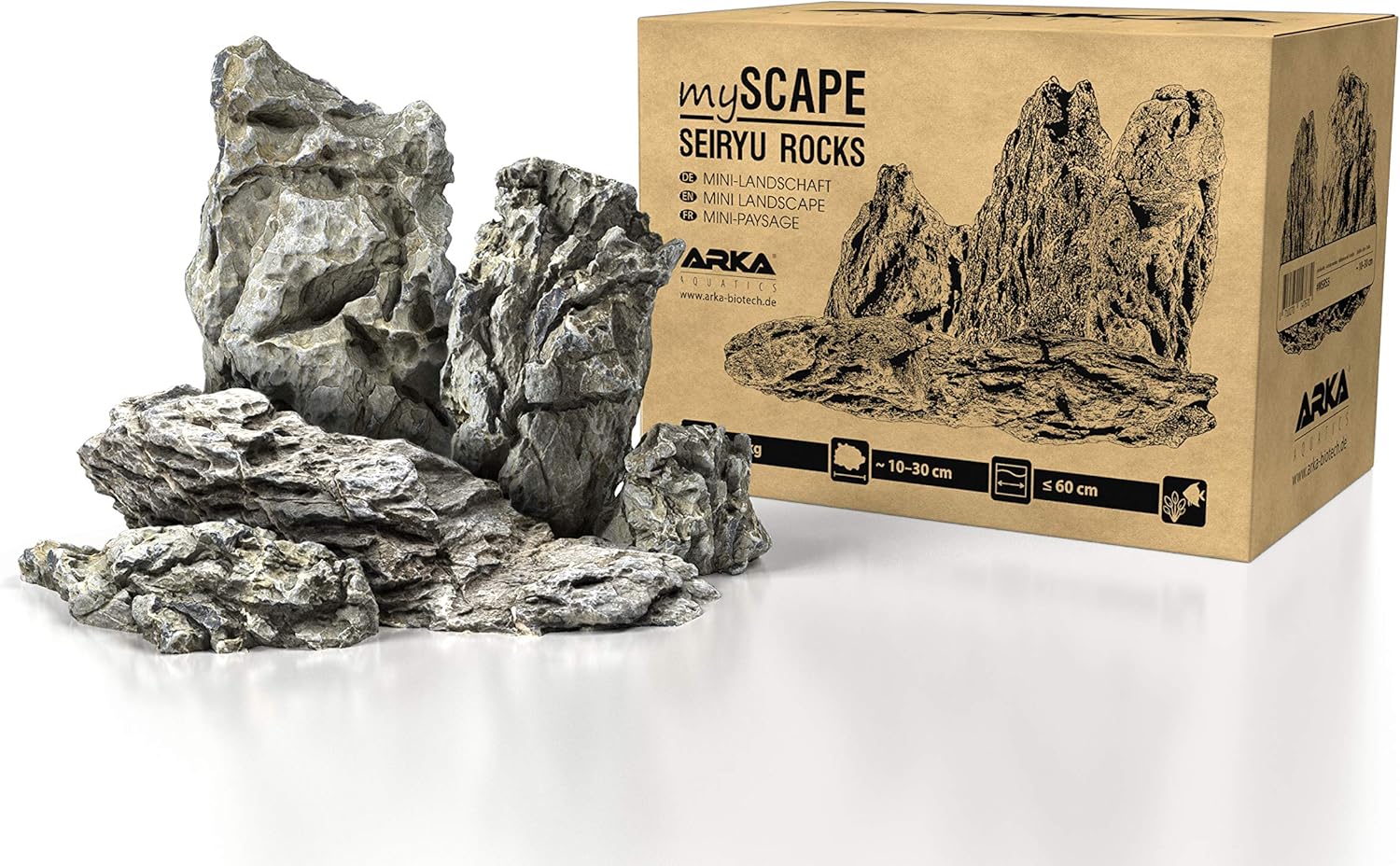 ARKA mySCAPE-Rocks Seiryu - Pierres Naturelles d'aquascaping pour des aménagements créatifs d'aquariums d'eau Douce et de terrariums, idéales pour la Plantation gris 5kg / 10-30cm
