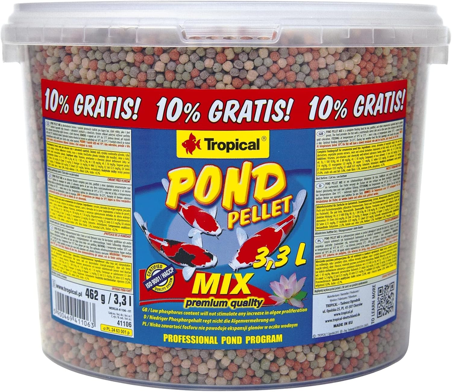 Pond Pellet Mix 3,3L / 462g - Aliment Complet sous Forme de Boules flottantes pour Koi, Poissons de Bassin Fruit de mer 462 g (Lot de 1)