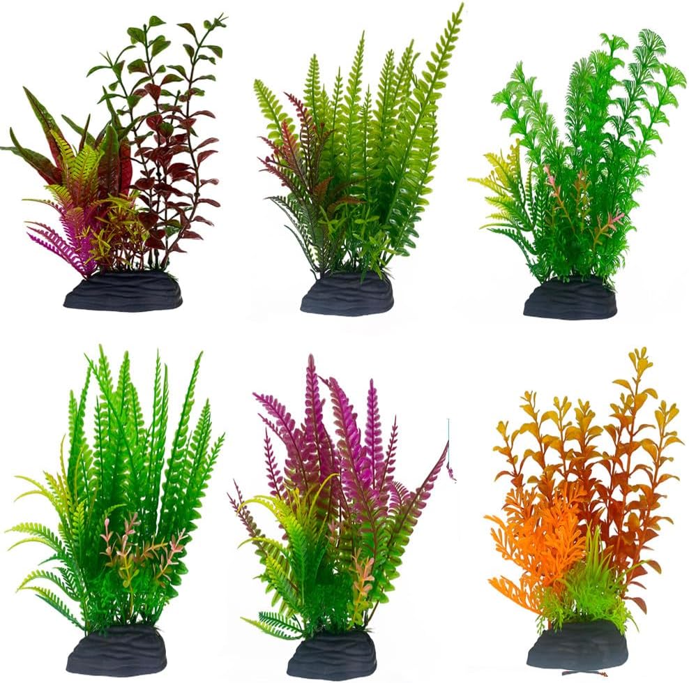 Loopunk Lot de 6 plantes aquatiques artificielles en plastique pour décoration d'aquarium - Colorées.