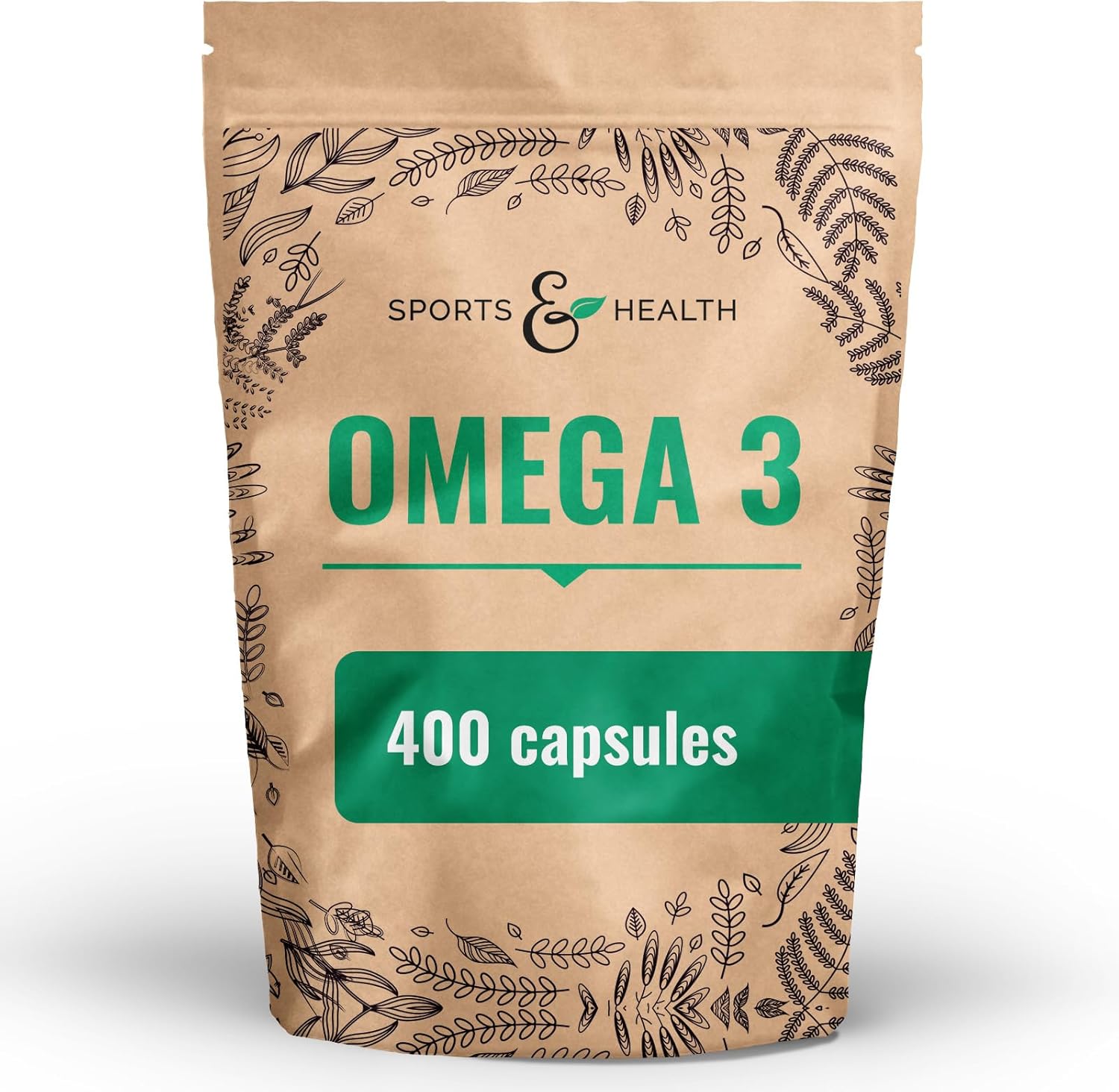 Gélules d'Huile de Poisson Oméga 3-400 gélules de qualité supérieure - 1000mg d'acides gras Oméga 3 par gélule - Qualité des gélules d'huile de poisson
