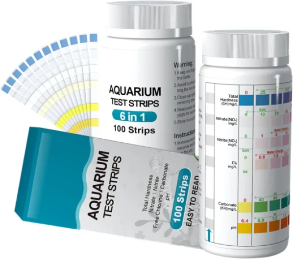 Lot de 100 bandelettes de test 6 en 1 pour aquarium, test du pH nitrite, nitrate, chlore, dureté carbonatée générale, eau salée, eau douce d'aquarium 6 in 1