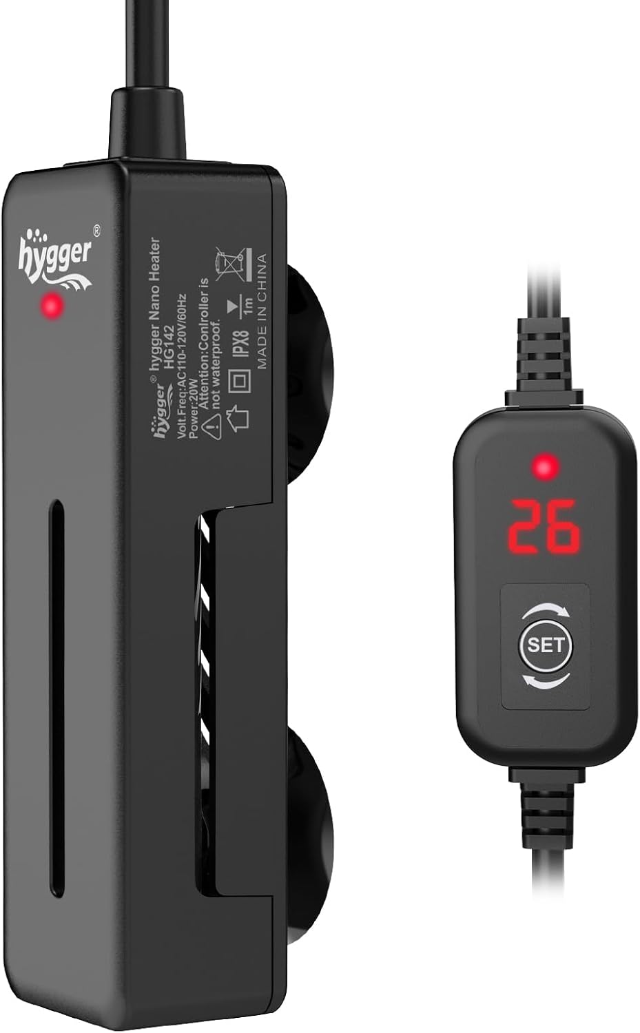 Hygger Submersible Chauffage pour Aquarium, Mini Chauffage Aquarium Fish Tank Heater de Tortue Betta avec Digital Display Controller, 20W Aquarium Heater de 3-19L Freshwater Tanks