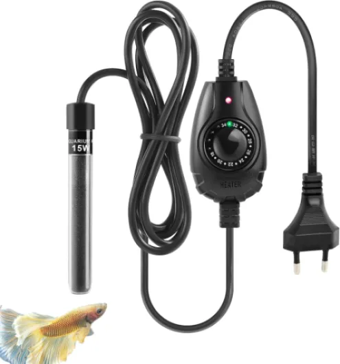 Chauffage Aquarium 15W 25W 35W Super Mini, Chauffage Réglable pour Petit Aquarium 1-35L, avec Contrôleur Externe, Petit Chauffage pour Bols à Poisons (15W)