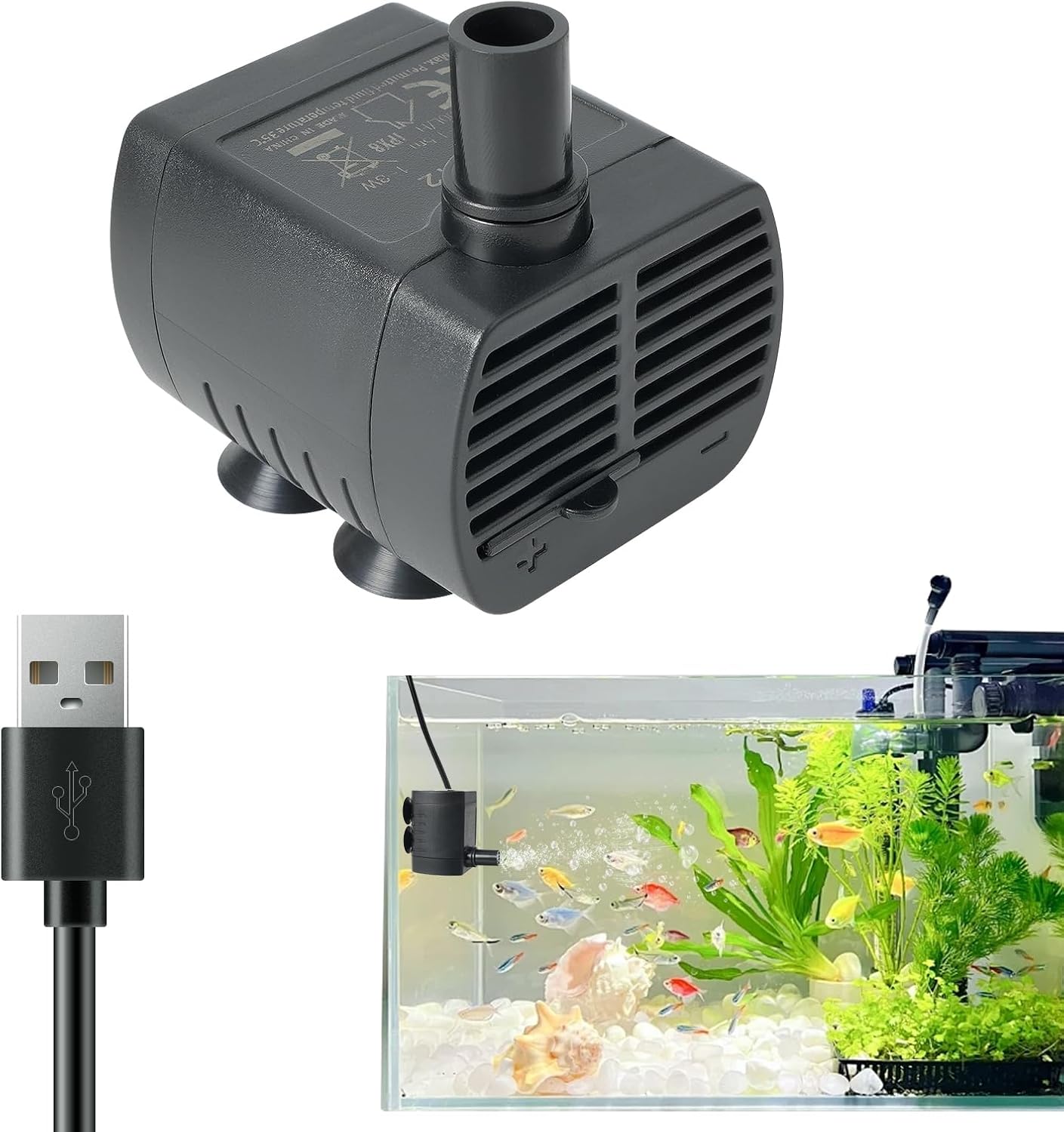 Mini Pompe a eau Submersible (200L/H Réglable, 1-3W) Ultra Silencieuse Pompe Fontaine a eau chat avec 1,5 m câble, Pompe Aquarium pour Aquarium, Étang Fontaine, Hydroponique