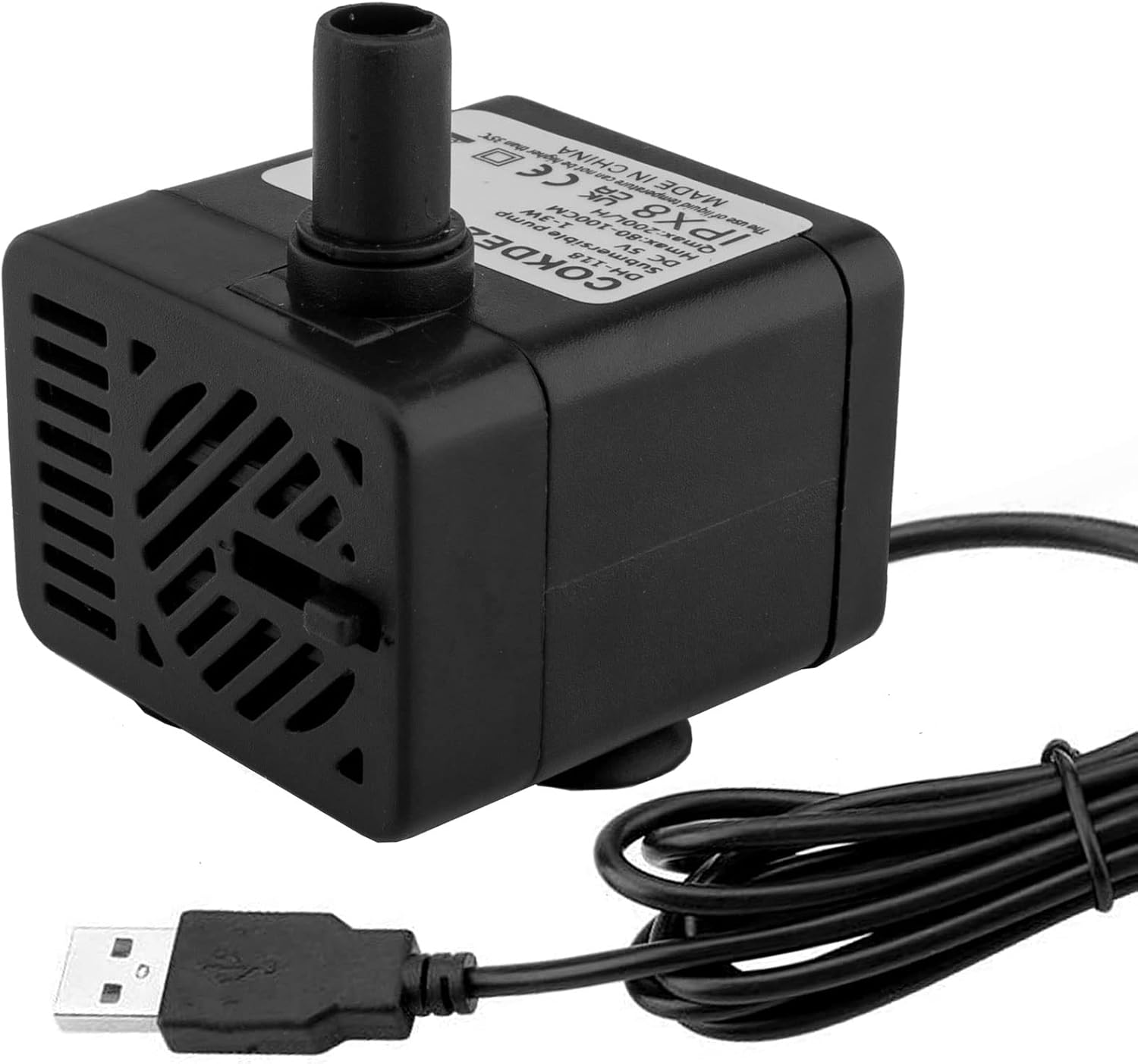 Mini pompe à eau submersible USB (DC 5 V 1-3 W 200 L/H) réglable ultra silencieuse petite pompe à eau pour animaux de compagnie, aquarium, étang, hydroponie, intérieur ou extérieur