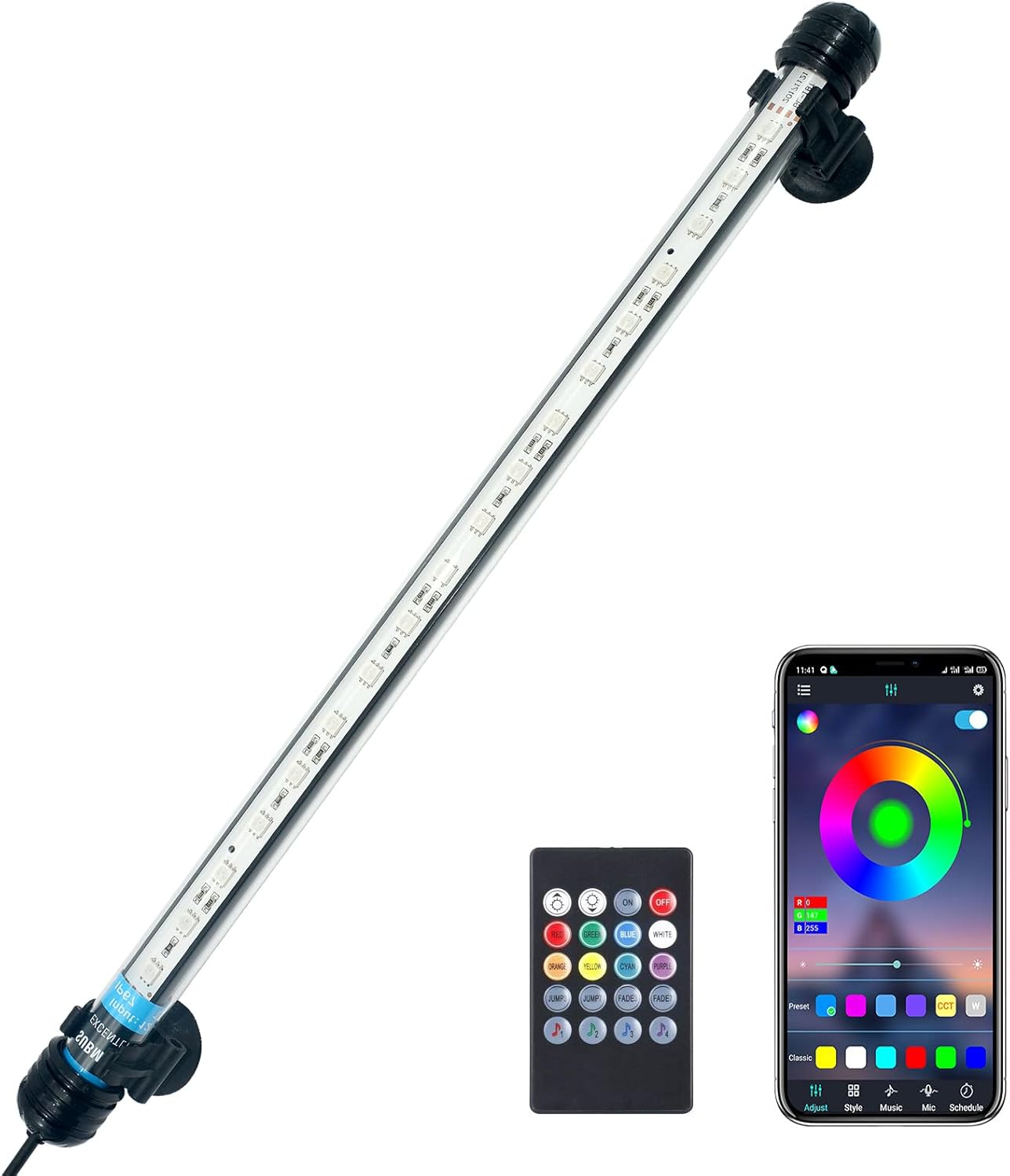 VARMHUS LED Aquarium Lumière Submersible,Lampe Aquarium de poisson avec télécommande et contrôle de APP,bricolage complet Spectrum en option Couleur et gradation intelligents Timing RGB-38cm