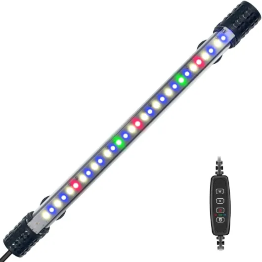 VARMHUS Submersible LED Aquarium Lumière,Lampe Aquarium mit Timer&Dimmfunktion,3 Lichtmodi dimmbare und 4-Farben-LED,10 Helligkeitsniveaus optional und 3 Stufen zeitgesteuerter Loop 30LEDS-28cm 28cm&Timing-Dimmen