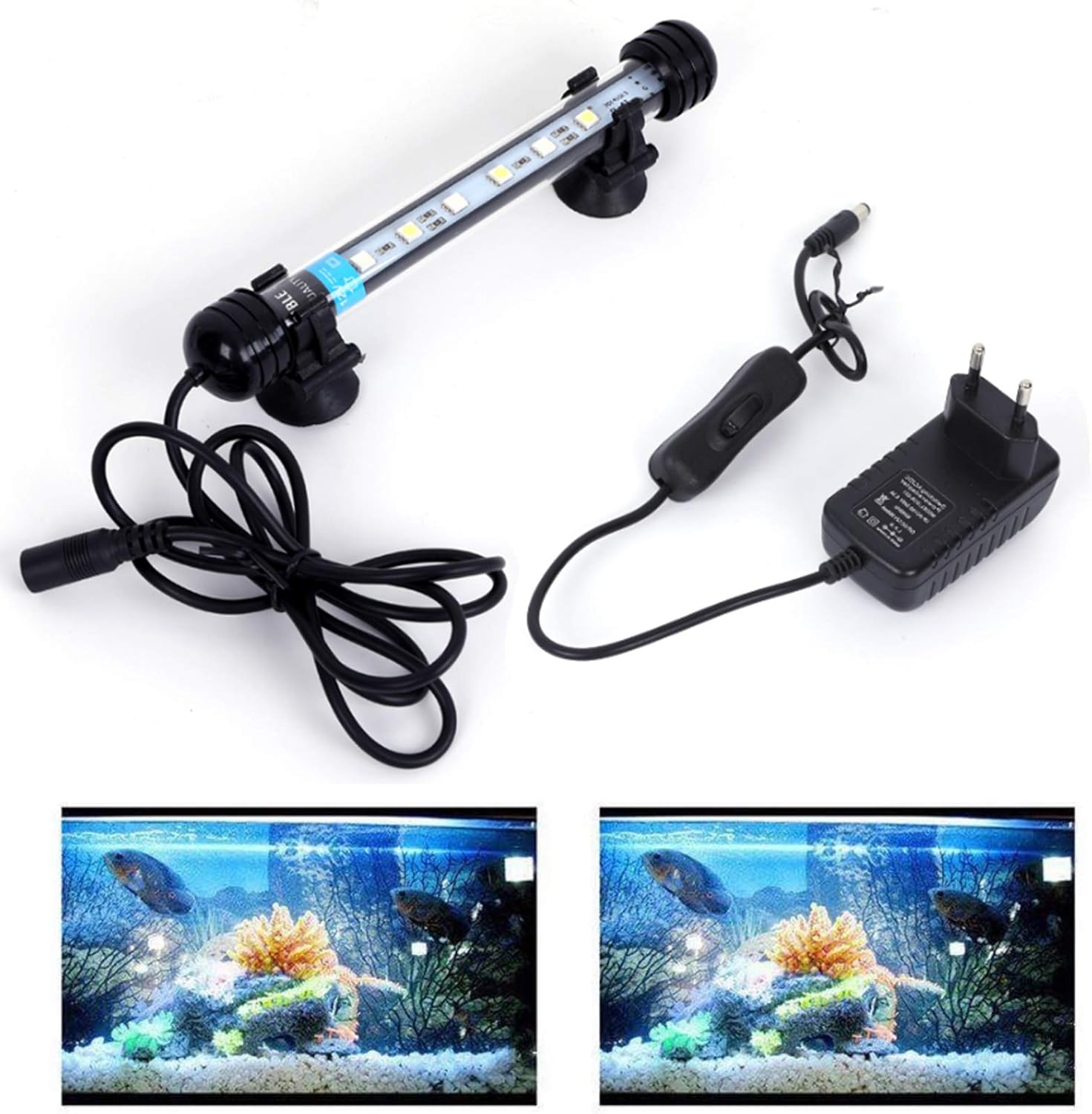 SolarNovo LED Éclairage Aquarium Lampe Tube Étanche Lighting Plongée A Economie D'energie Fish Tank Décoration RGB Couleur avec Télécommande (1.8 * 18cm, Bleu & Blanc) Bleu & Blanc 1.8 * 18cm