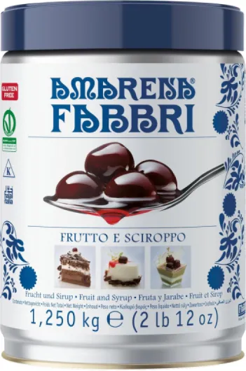 1905-Cerises Amarena au sirop.Un plaisir unique avec des cerises mi-candies d'Italie.Ingrédient polyvalent pour les desserts, les décorations, le yaourt et les cocktails.Goût inimitable, 1250 g