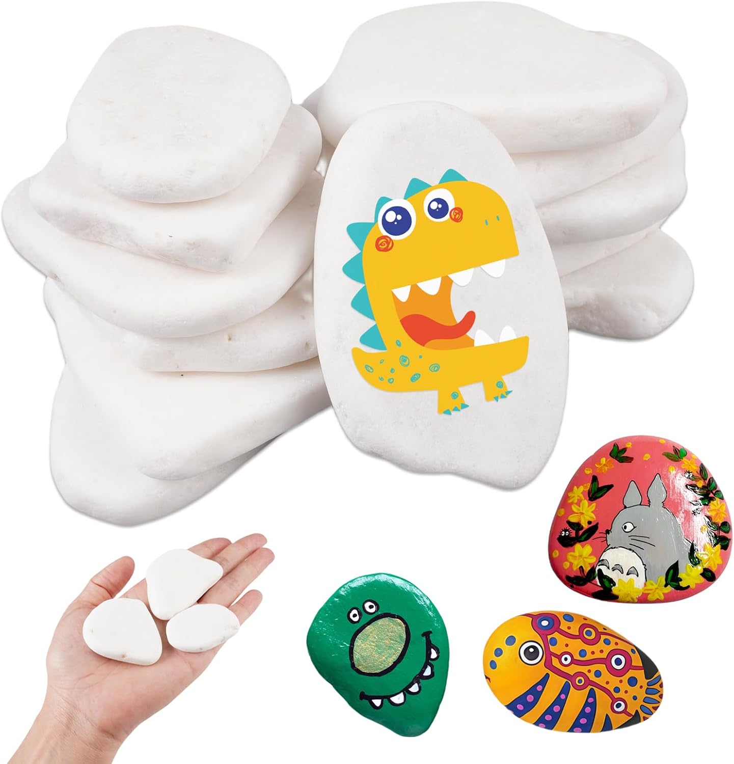 12 Pièces Galets a Peindre, Pierres Plates à Peindre de 3-8 cm, Pierres Plates Blanches De Différentes Tailles pour Remplir des Vases, Décoration D'Intérieur, Décoration De Murs et de Sols D'Aquariums