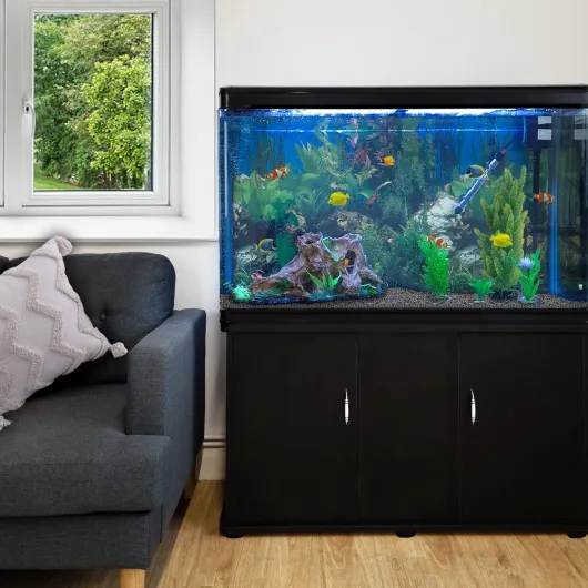 Monstershop Aquarium et meuble de rangement pour accessoires noir gravier naturel, plantes, de 300 L et de 122 cm