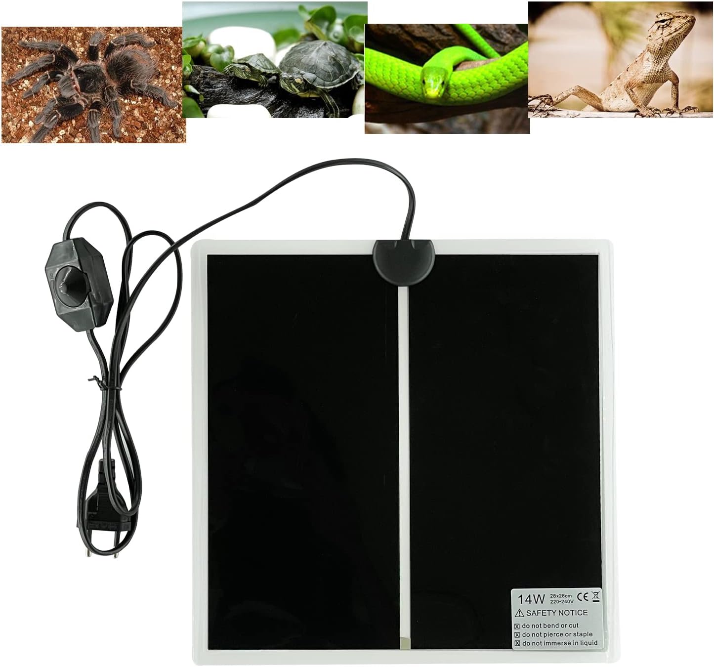 FIPASEN Tapis Chauffant Reptile, Coussin Chauffant Terrarium Réglable avec Contrôle De La Température pour Reptiles -Tortue, Serpents, Lézards, Geckos, Araignées - Chauffant Aquarium (14W: 28x28CM) 28x28 cm