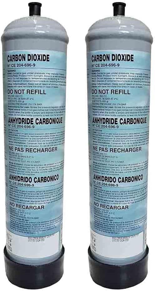 TermoidraulicaRV® 2 Bouteilles CO2 jetables 600 g pour aquariums avec raccord M10 x 1
